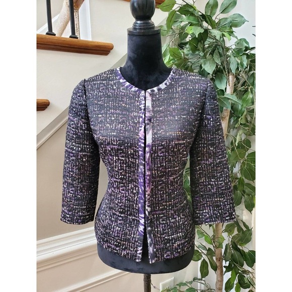 Coldwater Creek Women's Purple Polyester Tweed 3/4 Sleeve Blazer Jacket Size XS - Picture 1 of 11